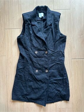 Love Tree Black Faux Suede Long Duster Vest Sleeveless Trench Size Large